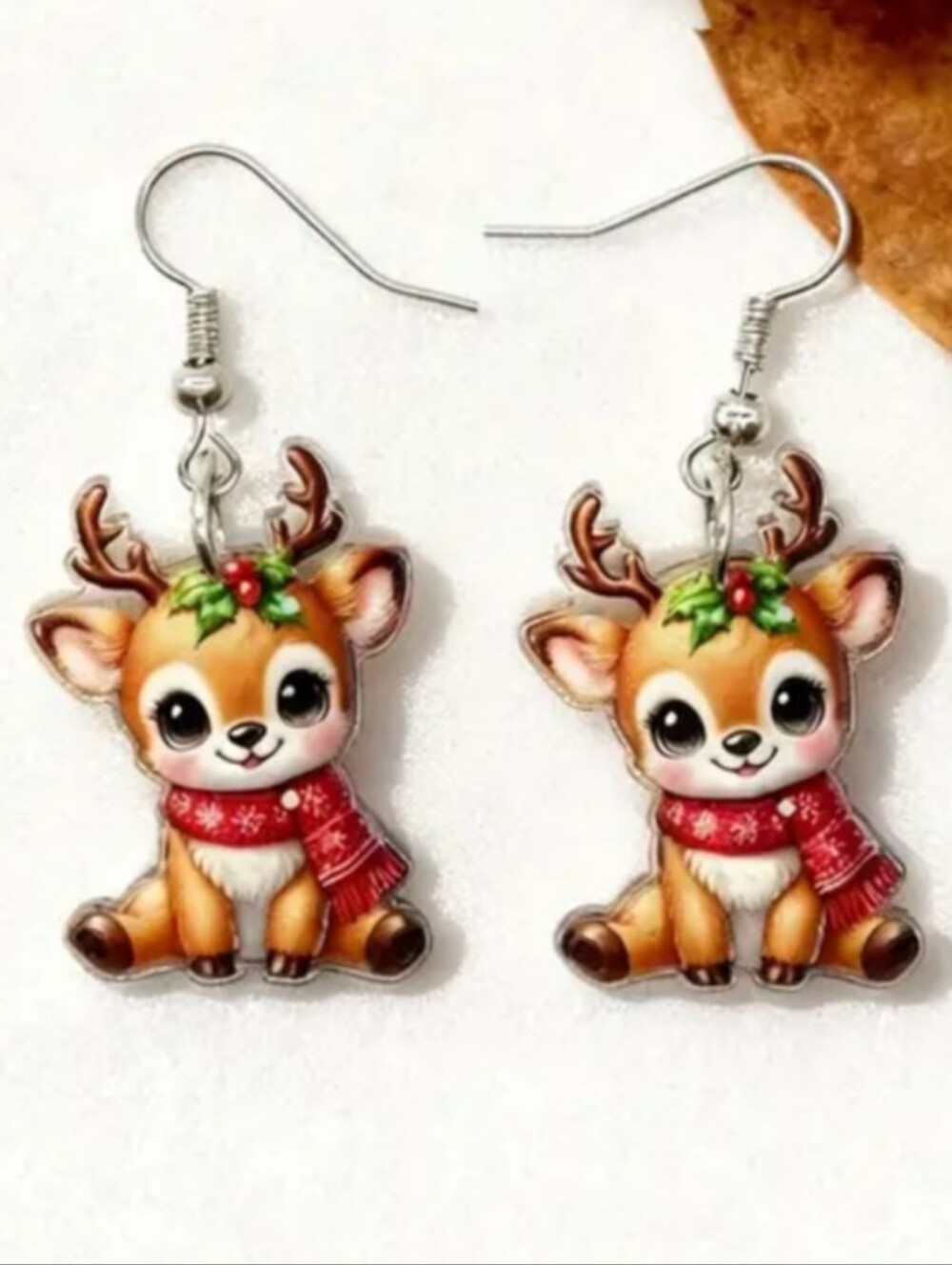 Hand Crafted Festive Red Scarf Reindeer Dangle Earrings - Cute Holiday Charm